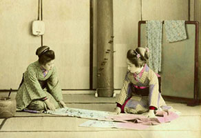 Old photo Japan of folding a kimono