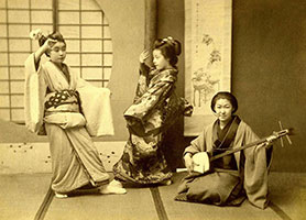 Old photo Japan dancing practice