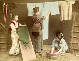 Old photo Japan of women washing kimono